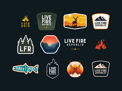 Live Fire Republic badges/patches badge badge logo branding campfire camping design explore fishing hiking hunting icon logo nature patagonia patch patch logo rei sporting goods typography vector