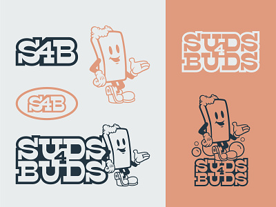Suds4Buds - logo and color palette brand branding cartoon color palette design earth tones icon identity illustration illustrative logo logo minimal neutral tones old-fashioned soap suds 4 buds suds4buds typography vintage