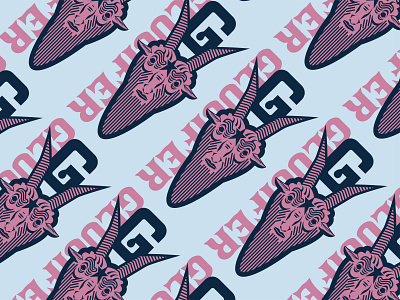 Glucifer - logo mark and word mark brand branding design g glue goat horns illustration illustrative logo lucifer minimal overlay pink and blue print ram typography vector