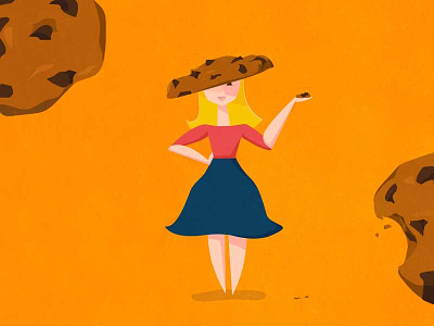 Clara's Hat character chocolate chip cookie efficiency high fashion illustration orange snacking sun protection