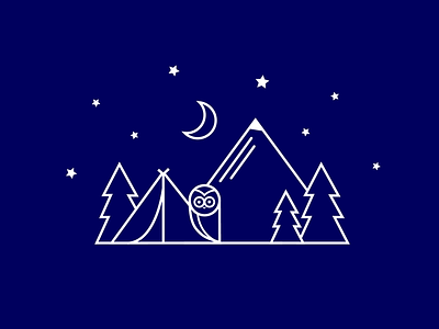 Herbert. camp forest illustration moon mountain navy owl tent