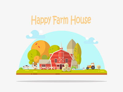 Happy Farm House barn farm flat design village