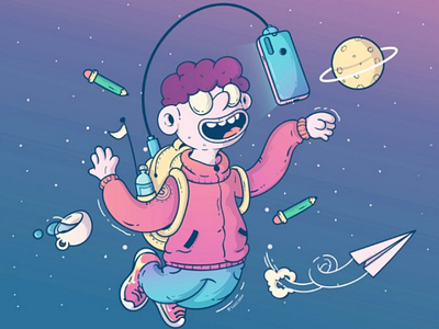 Boy in space ilustration draw vector