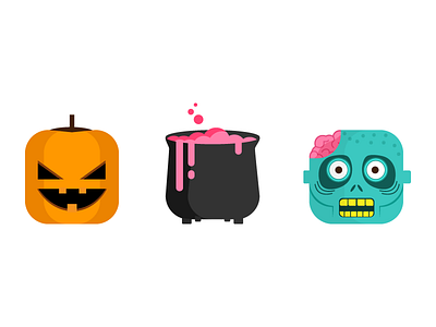 Halloween icons caldron flat graphicdesign halloween icon icondesign icons illustration pumpkin zombie