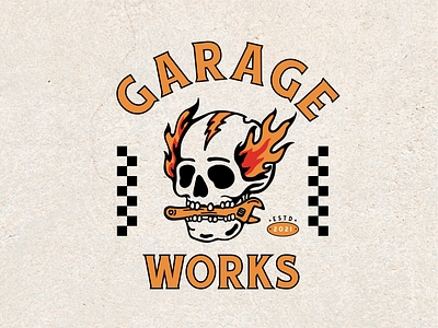Garage Works branding design garage illustration illustrator logo motorcycle motorcycle design motorcycle logo shirtdesign typography vector