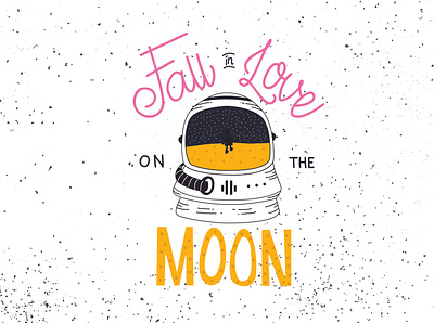 Fall in Love on the Moon astronaut branding clothing design handlettering identity illustration logo merch design moon shirtdesign typography vintage logo