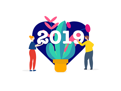 New Year Illustration 2019 art card design dribbble flat illustration floral heart men modern new year plant pot vector women