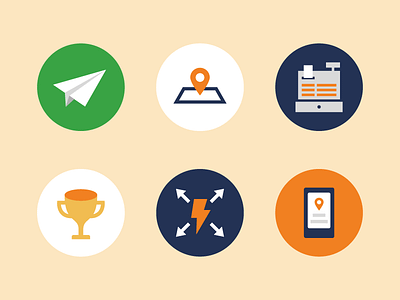 Misc. Icons cash register check in icons illustration location mobile paper plane trophy
