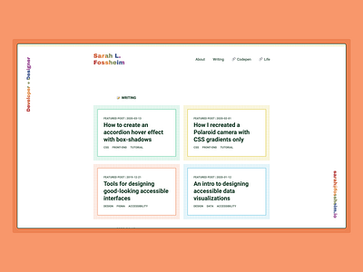 Personal blog: writing overview page blog branding colorful colors css css3 design gay list minimalistic pattern personal portfolio pride queer rainbow typography ui ux web