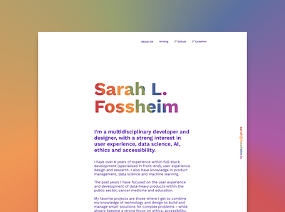 Portfolio website (fossheim.io) colors css design minimalistic personal portfolio pride rainbow typography web
