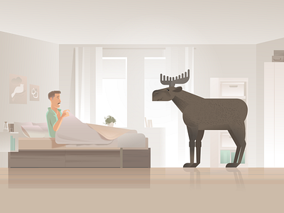 dreaming abstraction bedroom character character design design illustration interior moose shocked vector wakeup