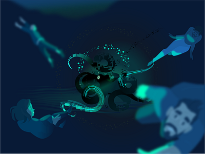 phishing artwork character design data illustration octopus phishing theft underwater vector
