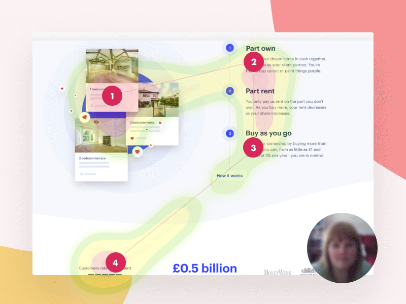 User interviews for tech startup cards heatmap warm landing page ux design eye tracking user interviews user testing fintech ux ui minimal