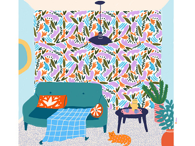 In the living room digital illustration illustration illustrator pattern design print repeat pattern surface pattern designer