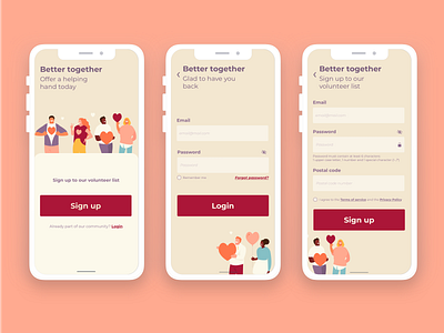 Better together: Volunteer app (sign up process) daily 100 challenge dailyui design login signup ui uichallenge volunteer