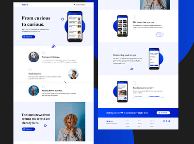 NEW-S App Landing Page Design (Full Design) app branding bright graphic design identity landing design landing page landing page concept landing page design landing page ui landing pages landingpage logo news news app newsfeed ui ux vector web