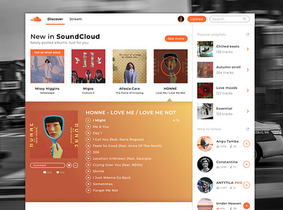 SoundCloud Website Redesign Concept - Discover (Home Page) branding bright concept design graphic design graphics mockup redesign redesign concept redesigned sketch soundcloud ui uidesign ux web design website website design website page website redesign