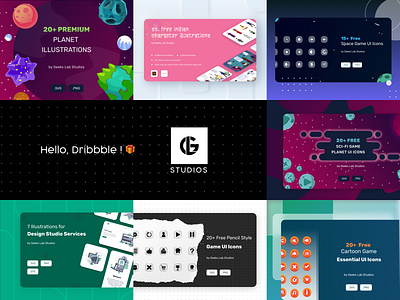 Hello Dribble 🎁🎉❤️ assets branding debutshot design free hello dribble studio ui ux