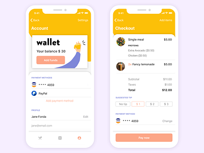 Cater - MobileApp app checkout design food ordering ui wallet