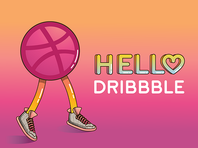 Hi Dribbblers! debut design illustration pink sneakers