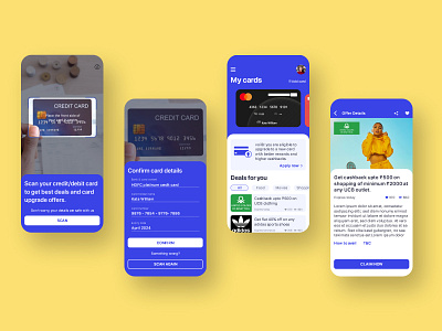Card management and offer app adobe xd app app design blue card app credit card app deals ios iphone offers app scanning smart ui design ui ux