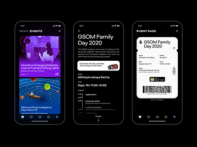 My GSOM Student App - Events app concept education app events mobile mobile ui pass program student app ui ux wallet