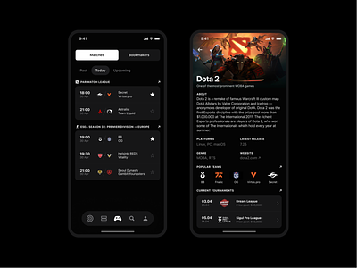CBR Esports Platform - App app dark design dota dota 2 esports feed games graphics ios mobile screen scroll splash swipe tabs ui ux
