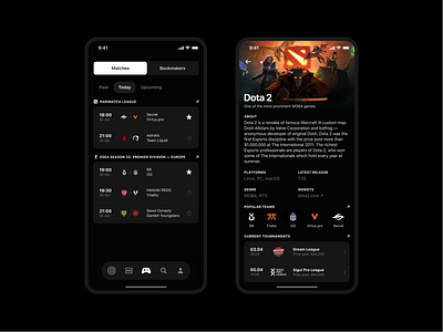 CBR Esports Platform - App app dark design dota dota 2 esports feed games graphics ios mobile screen scroll splash swipe tabs ui ux