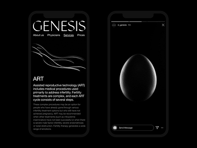 Genesis Mobile Website black clinic dark design fertility instagram minimal mobile mobile ui stories swiss ui web website