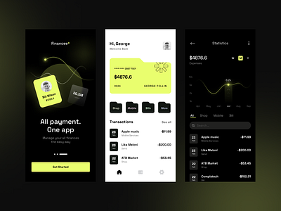 Financee - finance app app banking dark finance mobile yellow