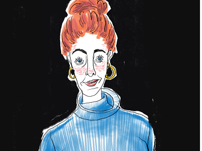 Red-hair girl with a smile in a blue sweater blog digitalart fashion illustration illustration line portrait poster