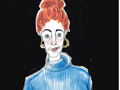 Red-hair girl with a smile in a blue sweater blog digitalart fashion illustration illustration line portrait poster