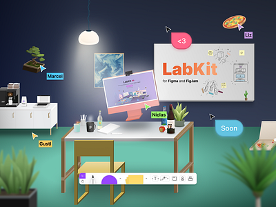 LabKit - Build Exciting Collaborative Experiences Right in Figma 3d config2022 design experience figjam figma furniture interactive isometric lab office pizza vector workshop