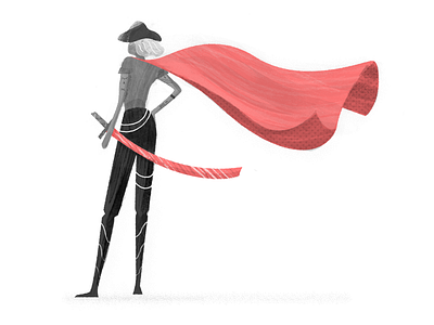 F as in Furious Jane the not sane. 2d body cape design girl hat illustration pirate sword texture vector