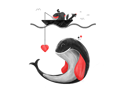 Fishermans friendly embrace 2d boat design fisherman illustration love sea vector whale