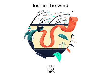 Lost in the wind buss design illustration person texture trees vector