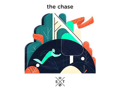 The chase has started design forrest illustration person texture trees vector