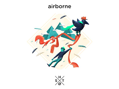 Airborne, we're up in the sky bird boy design fox host illustration sky