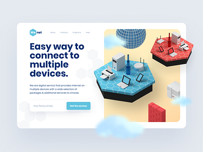 WeNet - Header 3D Illustration 3d clean design header hero internet isometric landing page render ui uiux ux website website design wifi