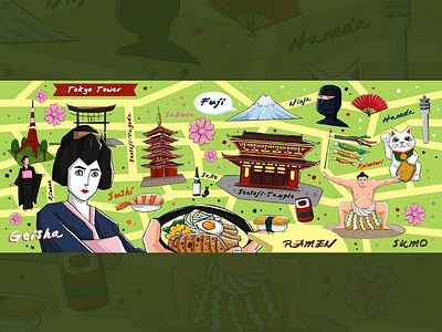 Japan Map art artist artwork creative culture design draw drawing graphic holiday illustration japan japanese map mural paint vacation