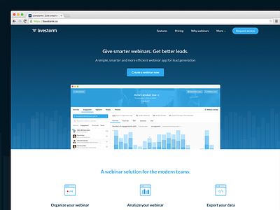 Dribbble Livestorm blue clean lato live streaming redesign saas startup webinar website