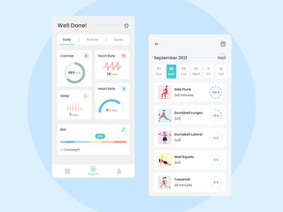 Fitness App app application bottomnavigation calendar card concept design fitness gym homepage icon icongraphy icons illustraion minimal ui uidesign vector vectorart workout