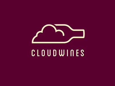 CloudWines bottle burgundy cloud cloudwines french logo logotype minimal one line wine wine brand