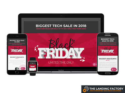 Black Friday template design for tech sale black friday black friday deals black friday sale discount elementor landing page landing page concept landing page template page builder page layout red responsive responsive design shopping mania tech products tech sale technology template web design website