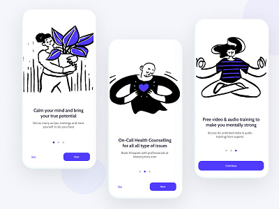 Mental Health App Onboarding app app design calm illustration mental health mentalhealth mind app minimal mobile app onboarding ui design visual design