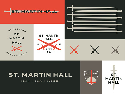 St. Martin Hall badge badge design brand identity branding design logo pittsburgh shield student sword typography