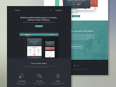 Unibloq Landing Page dark editor flat icons landing one pager page saas website