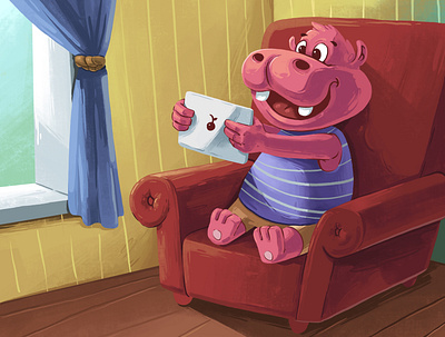 Funny Hippo bookcover children illustration childrenbook cover graphic design handdrawn illustration painting
