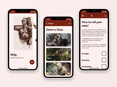 D&D Character Creation App concept design gaming mobile mobile ui ui