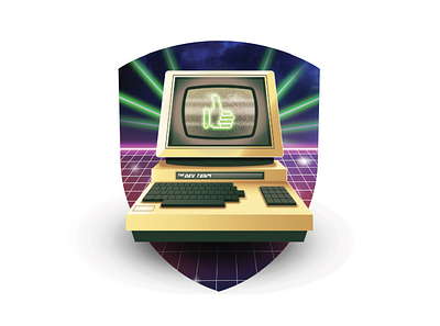 Funky Friday 80s commodore 64 computer emblem illustration lasers neon retro